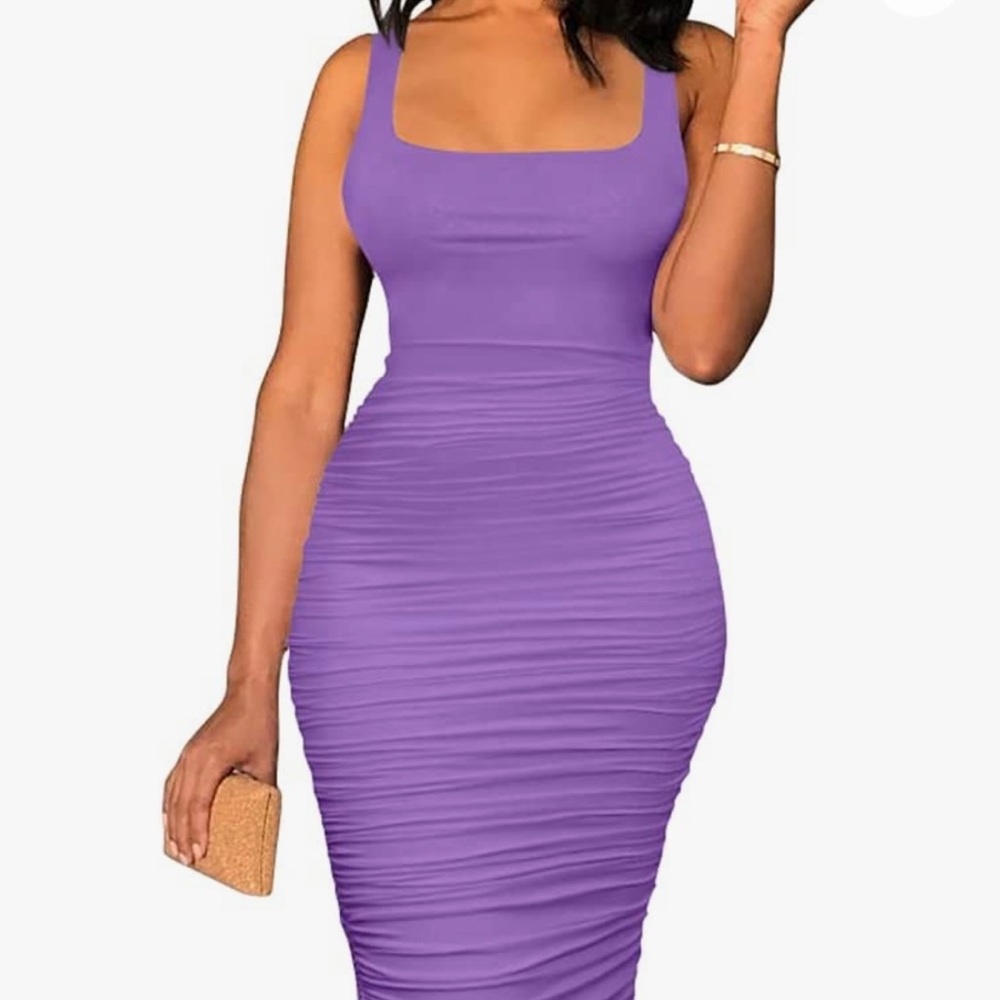 NEVER WORN Women's Sexy Tank Top Bodycon Ruched Sleeveless  Midi Party Dress